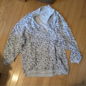 Aerie half zip oversized leopard print sweatshirt